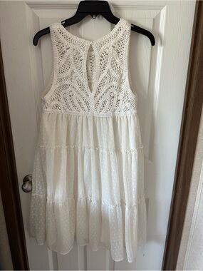 VENUS Cream Crochet Bodice Tiered Dress Medium Bohemian